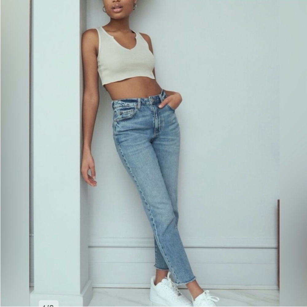 Garage denim medium wash  Blue Straight Leg mom Jeans